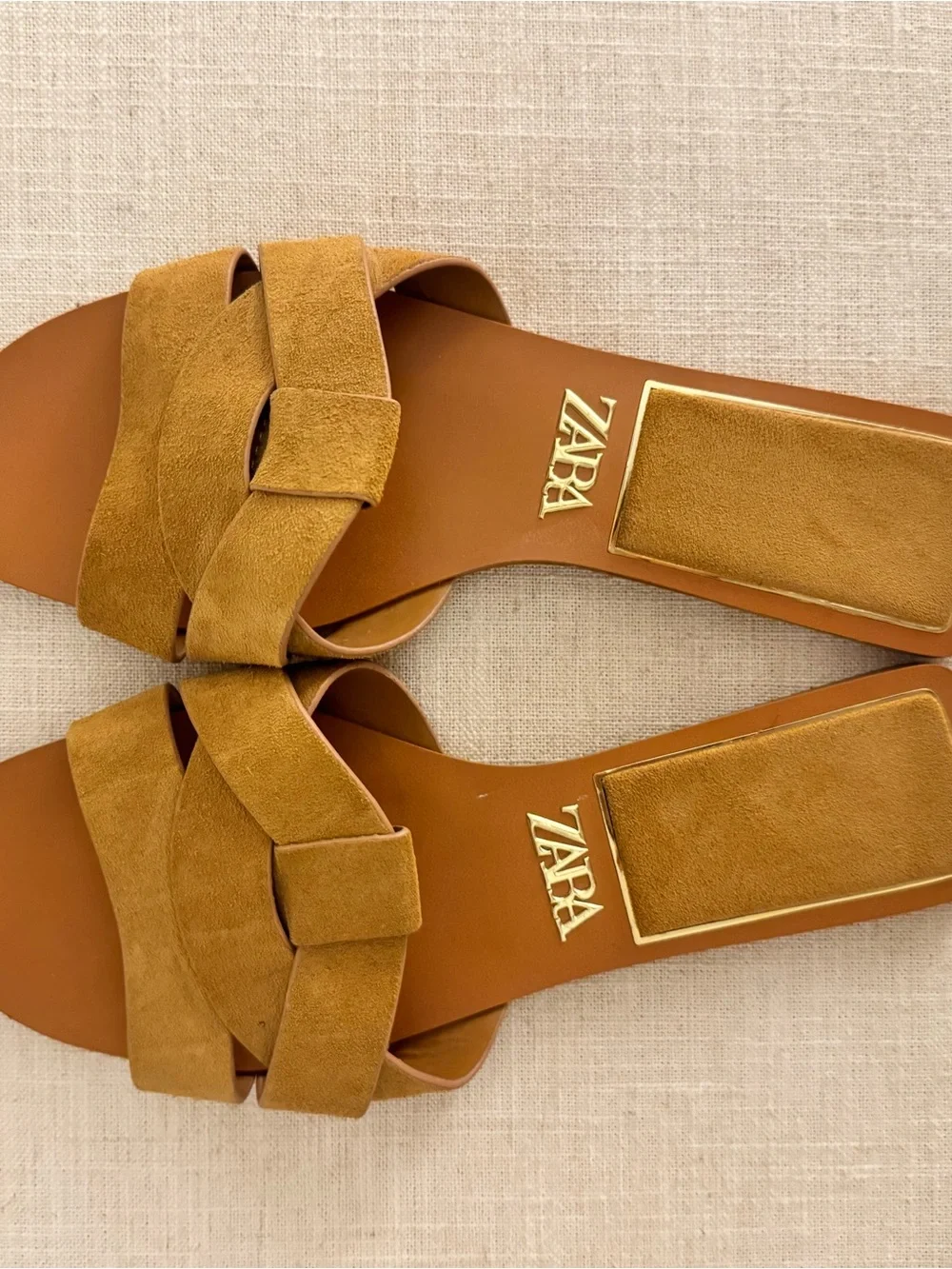 ZARA Tan Suede Braided Slide Sandals - Picture 2 of 6
